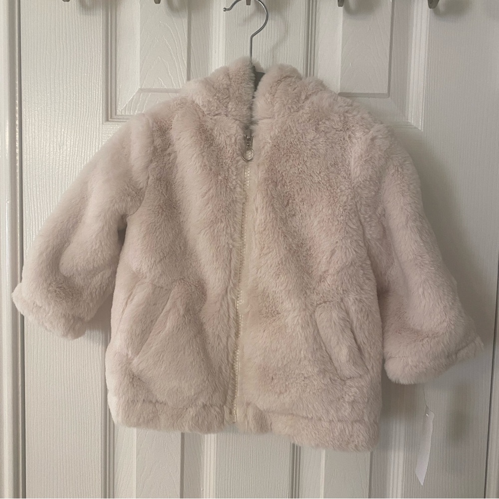 Nordstrom baby faux fur ivory zippered hooded jacket.